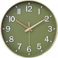 12" Wall Clock Silent Quartz Movement Non-Ticking Battery Operated Decorative Wall Clock (Green)