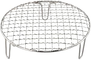 EpheyFIF Griglia rotonda per barbecue, in acciaio inox, con gamba, griglia per friggitrice ad aria, barbecue (20 cm)