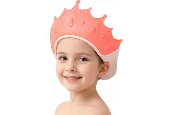MOSIERRY Visiere Bain Bebe,Chapeau Douche Enfant Ajustable en Silicone,Casquette Douche Enfant de 1 à 9 ans, Couronne Rose
