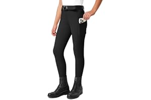 FitsT4 Sports Reithose Kinder Mädchen Reitleggings Reiterhosen Silikon Vollbesatz Reiten Hosen Sommer mit 2 Seitlichen Taschen und Gürtelschlaufen