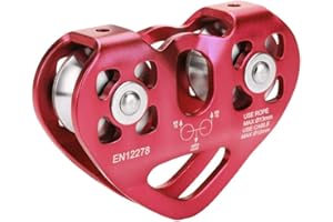 Wandisy Regalo di Luglio Puleggia da Arrampicata, 30KN Doppia puleggia Zip Line Cavo di Salvataggio Carrello Attrezzatura per Arrampicata all'aperto