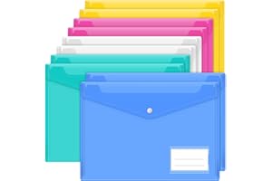 Smarpau A4 Plastic Wallets - 10 Pack Document File Folders With Label Pocket and Button Closure for School, Home, Office, Travel (5 Assorted Colours)