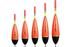 Uncle Yang 5 Stück Tropfenform Angelposen Set – Leuchtende Nachtangeln Schwimmer für Meer & Fluss – 5/8/10/12/15g Kunststoffposen in Orange für Weitwurf & Sichtbarkeit