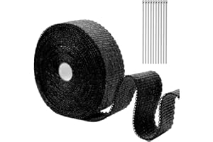 mizikuu Nastro Termico Isolante, 10M Benda Termica per Scarico Marmitta con 10 Fascette Acciaio Inossidabile Benda Termica Moto in Fibra di Vetro per Collettori Automobile e Tubo Scarico Moto, Nero