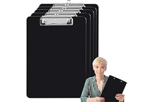 UieaMsio 6PCS Porte Bloc A-4 Avec Pince,A-4 Porte-Blocs,Planchettes à Pince Avec Clip et Trou de Suspension,A-4 Clipboard,pour Accrocher au Mur, pour le Bureau, la Cuisine et l'Atelier, Noir
