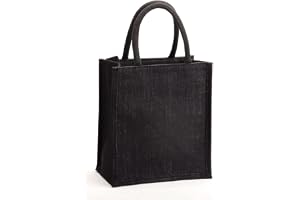 H&B Jute Lunch Bag for Men, Women, Girls - Travel Handbag With Zip Bottle Holder - Solid Colors