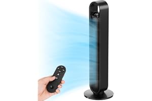 CURECURE 36 Inch Oscillating Tower Fan with Remote Control, 1-12H Timer, 3 Modes, 3 Fan Speeds, LED Display, 70° Oscillating Bladeless Floor Fan for Bedroom Home Office, Injection Molded Glossy Material, Black
