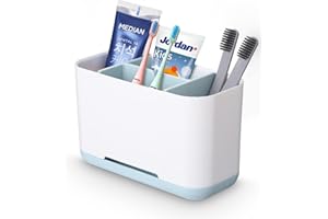 FAOKZE Uchwyt na szczoteczki do zębów do łazienki z antypoślizgowym dnem, regulowany stojak na szczoteczki z tworzywa sztucznego z 2 ściankami działowymi do łatwego przechowywania, stojak na pastę do