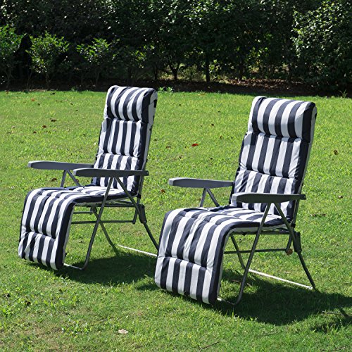 Outsunny 2 x Klappstühle Gartenstuhl Sonnenliege Armlehne klappbar 5 Positionen Auflage, blau, 58x90x110 cm, 01-0712 - 