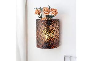 NEWIMAGE Lampada a Batteria Alta 20 cm Applique da Parete Lampada da Parete Rustica in Metallo con Decorazione da Parete con Timer da 6 Ore per Soggiorno Camera da Letto (Marrone, Flabellum)