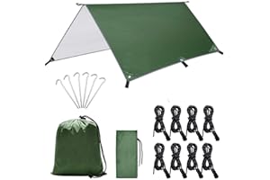 Dokpav 3m x 3m Camping Tent Tarp Shelter, Camping Tarpaulin Anti UV, Lightweight Hammock Rain Fly Waterproof, Camping Tarp Shelter with 6 Aluminium Stakes, 8 Ropes and Carrying Bag for Outdoor Picnic