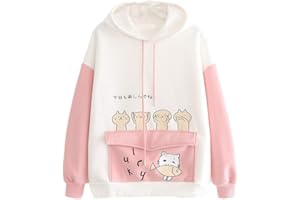 YPINGLONK Lindas Sudaderas con Capucha para NiñAs Adolescentes Mujeres Estilo JaponéS Kawaii Gatos Estampado Bolsillo Manga Larga Sudaderas Finas Tops