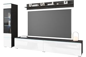 PIASKI Conjunto de Muebles de salón Vera I, iluminación LED Opcional, Juego de Muebles de salón, Distintos Colores (Matera/Blanco Brillo, Sin ilumianción LED)