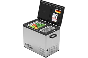 PLUG IN FESTIVALS elektrische Kühlbox - 2 Fächer Kompressor Kühlbox 12v 230v - bis -20 Grad & App-Steuerung - Gefrierbox Auto & Camping - DUAL Ice Cube elektrisch (38 Liter)