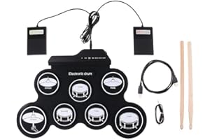 Yangers Zestaw perkusji elektrycznej muzycznej Instrument dla dzieci, przenośny cyfrowy składany zestaw rolkowy do ćwiczeń z 2 pedałami i 2 kijkami dla chłopców dziewcząt prezent na rozrusznik