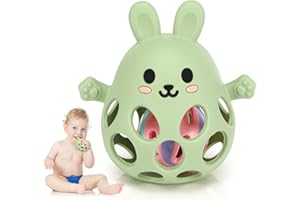 PAVLLEEN Juguetes Montessori Bebes 0-3-6-12 Meses Educativos,Juguetes Mordedor Montessori Bebés 0-12 Meses Educativos,Mordedor bebé silicona,Sin BPA,Juguete de pelota para bebé (Verde, conejo)