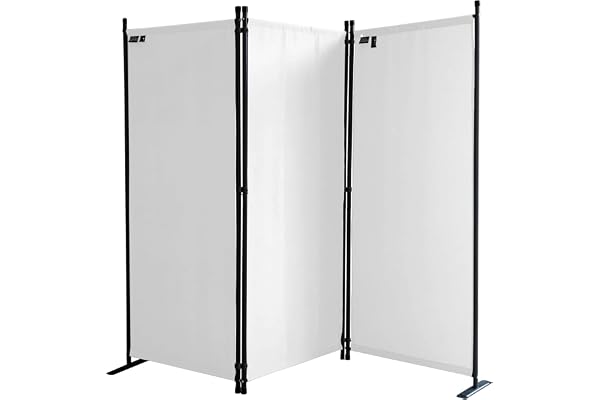 QUICK STAR Paravent 170 x 165 cm Séparateur de Tissu Jardin en 3 Parties Pliable Balcon Écran de confidentialité partition Blanc