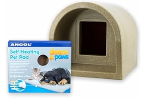 Mr Snugs Plastic Outdoor Cat Kennel & Ancol Self Heating Pet Pad - Sand Stone Colour