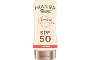 Hawaiian Tropic Glowing Protection Ultra Radiance - Loción Solar Protectora SPF 50, Protege la Piel, Fragancia de Frutas Tropicales, Crema
