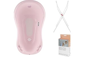 Hylat Baby Baignoire de bébé pour nouveau-nés et bébés jusqu'à 12 mois avec bouchon, thermomètre, tapis antidérapant - en plastique sans BPA, Longueur: 84 cm, Couleur: Rose, Motif:Hug Me