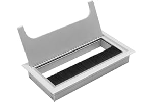 GTV - Boquilla de Cable Merida - Pasacables con Tapa de Apertura - Entrada de Cable Rectangular para Muebles - para instalación en la encimera / 80 x 160 mm/Plata