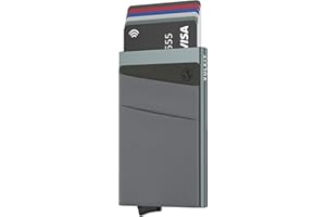 VULKIT Card Holder with Money Pocket Pop Up Wallet RFID Blocking Slim Metal Bank Card Case Holds 5 Cards and Notes
