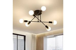 Dorlink Sputnik Ceiling Light, 6-Light Matte Black Flush Mount Ceiling Light, Mid-Century Modern Light Fixture for Bedroom, Dining Room, Living Room, Kitchen