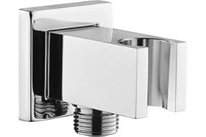 Chrom Schlauchanschluss mit Brausehalter, Keymark Messing Square Wandanschlussbogen 1/2 Zoll, Brauseanschlussbogen mit Halter, Sandanschluss Wandanschluss Dusche für Handbrause