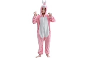 HAHASHOW Pigiama Bambini Tuta Onesie Bambina Onesie con Capucha in Morbido Ragazze Ragazzi Cartone Animato Animali Costumi Cosplay Carnevale Halloween 3-12 Anni