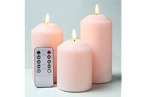 Eywamage Pink Flameless Pillar Candles with Remote, Flickering Real Wax LED Battery Operated Candles D 3" H 4" 5" 6"