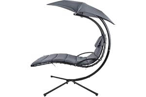 ‎MONTAFOX Montafox Schwebeliege Sonnenliege mit Sonnendach Hängeliege belastbar bis 150 kg inkl. Polsterauflage, Nackenkissen, Farbe:Asphaltgrau