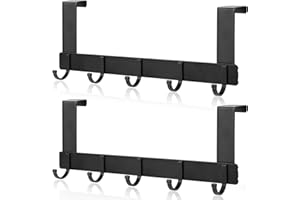 WIKSITE 2 Pack Over Door Hooks Hangers, Heavy Duty Over Door Hooks - 5 Hooks, No Drilling No Mark, Space Saving Over Door Storage Coat Hooks Clothes Hangers Perfect for Hanging Coats, Towels, Bags - 2 Black