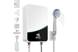 Hoyiyobi Mini chauffe-eau instantané 230 V avec affichage de la température LCD, chauffe-eau instantané électronique, petit pour lavabo à main, cuisine, salle de bain, lavabo 5500 W avec kit de douche