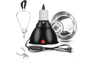 HOTUT Abat-jour chauffant pour reptile, Abat-Jour Pour Lampe chauffante Tortue E27 avec clip de suspension, contrôle du temps et de la température, Pour lampes dôme de terrarium pour reptiles UVA UVB