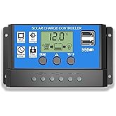 Skypearll Solar Charge Controller 30A, Solar Charge Controller 12V/24V Intelligent Battery Regulator for Lead Acid & Lithium 