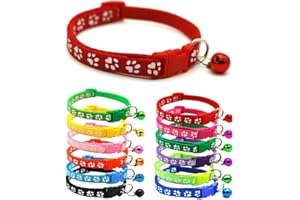 Doggie Style Store Small Dog Puppy Pet Cat Kitten Collar Pawprint Design Nylon with Bell Adjustable Quick Release Clip Red