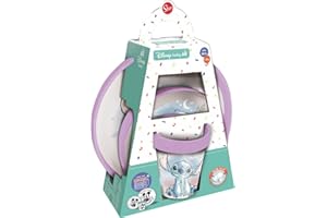 TATAWAY IN VIAGGIO SI CRESCE Gift Set 3 pièces antidérapant Bicolor Stitch Set pour enfants avec soucoupe, cuillère et tasse Base antidérapante, silicone alimentaire, design Disney Idéal pour sevrage, premiers