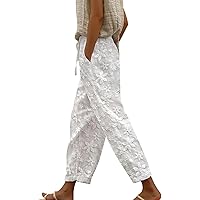 Damen Sommerhose Leinen-Baumwolle - Leichte 7/8 Baggy Hose Mit Taschen