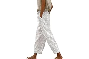 GENERIC Damen High Waist Leinenhose Sommer Baggy 7/8 Lose Leinen Baumwolle Hose für Frauen Sommerhose Damen Leicht Luftige Stoffhose Freizeithose Pumphose Yogahose Jogginghose Sporthose