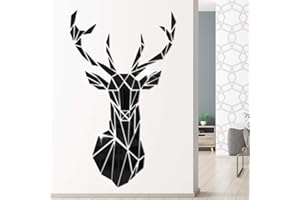 LUMING 3D Ciervo Espejo Decorativo Pegatinas De Pared Oficina Estudio Sala De Estar Sofá Fondo Tatuajes de Pared Decoración de Espejo Adhesivo Pared (L, Negro)
