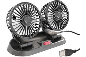 OKESYO Ventilateur de voiture silencieux 5 V, USB, 5 V, double tête pour voiture, camion, SUV, 2 vitesses, rotation à 360 °, longueur du câble 130 cm