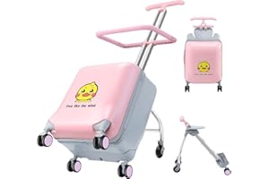 AODI Maleta Ride-On para Niños, 2 en 1 Ligero Equipaje de Viaje con 360 ° Spinner Ruedas, Duradera Bolsa de Transporte Trolley para Niñas Niños - Carga Máxima 50KG