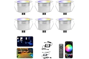 INDARUN RGBW WiFi Led Decking Lights Waterproof IP67 Ø45MM 12V - Led Plinth Light Kits for Terrace/Patio/Path/Wall/Garden/Decoration, 6 Packs