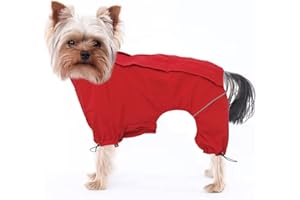 Geyecete Dog Zip Up Dog Raincoat, Rain/Water Resistant, Dog Raincoat Lightweight Pet Waterproof Jacket for Small Medium Dogs Puppy Four Legs Poncho-Red-M