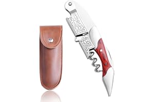 HEYU Cavatappi da cameriere professionale in acciaio inox e palissandro, per bottiglie di vino, apribottiglie 3 in 1, robusto acciaio inox, manico in vero legno (legno di colore A)