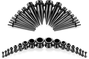 DAQIEPIN 36 Piezas Kit de Estiramiento de Oreja Tapones y Tapones Acrílicos + Túneles de Silicona - Juego de Expansores de Medidores de Oreja Joyería Piercing para el Cuerpo