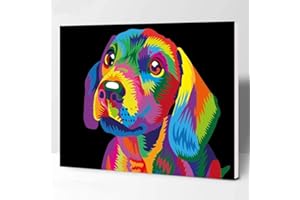 Elftoyer Paint by Numbers for Kids & Adults & Beginner, DIY Canvas Painting Gift Kits for Home Decoration - Colorful Dog 12 x 16 inch (Wooden Frame)