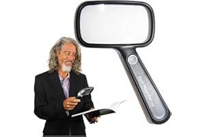 EasY Magnifier Lupa Lectura para Libros 2.0X con luz LED, Gran lupas de Mano con batería y Cable USB; Cristal de Aumento Recargable para Leer, Lente óptica como Ayuda Visual y Regalo práctico
