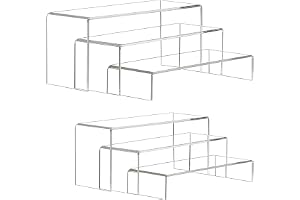 OUTALIZ 6 stycken akrylriser display hyllstativ, 6 storlekar rektangulär akryl utställningsbas, bordsskiva display riser, för
