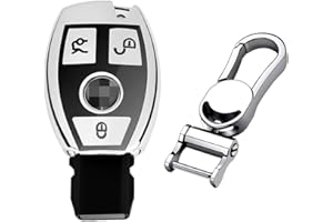 M.JVisun Doux TPU Clef Coque Porte-clés pour Mercedes-Benz A Classe B C E S G M V Classe CLA CLS GLA GLC GLE GLK GL GLS SL SLK SLC Viano pour Metris Clé - Brillant Argent - Métal Porte-clés